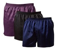 Men's Satin Boxers Shorts Silk Sleep Pajama Bottom Silk Boxers Comfortable Lounge Underwear with Button Fly, 3p/(Blue+black+purple), M