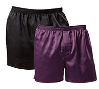Men's Satin Boxers Shorts Silk Sleep Pajama Bottom Silk Boxers Comfortable Lounge Underwear with Button Fly, 2p/(Black+purple), L