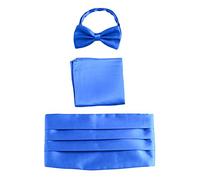 Men's Satin Cummerbund & Bow Tie & Breast Pocket Handkerchief 3 in 1 Set for Wedding Party Ball Banquet Smoking Gentleman - Plain Saphir Blue
