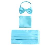 Men's Satin Cummerbund & Bow Tie & Breast Pocket Handkerchief 3 in 1 Set for Wedding Party Ball Banquet Smoking Gentleman - Plain Blue