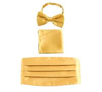 Men's Satin Cummerbund & Bow Tie & Breast Pocket Handkerchief 3 in 1 Set for Wedding Party Ball Banquet Smoking Gentleman - Plain Gold