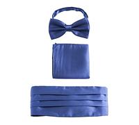Men's Satin Cummerbund & Bow Tie & Breast Pocket Handkerchief 3 in 1 Set for Wedding Party Ball Banquet Smoking Gentleman - Plain Dark Blue