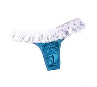 Men's Satin G-String Low Waist Lace Ruffled Thong | Smooth satin fabric, low-waist fit, lace ruffled trim, bulge pouch support, daily comfort wear