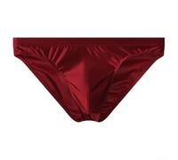 Men's Satin Ice Silk Briefs Low-Rise Breathable(Red M)