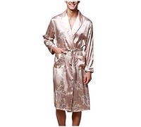 Mens Satin Kimono Robe Clearance Luxury Silk Dressing Gown Short Style, Men Oversized Floral Printed Knee Length Bath Robes with Oblique V-Neck Plus Size Soft Loungewear Nightwear with Pockets Belt