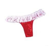 Men's Satin Lace G-String Low Waist Bulge Pouch | Smooth satin fabric, lace ruffled trim, front bulge pouch, low-waist , sizes S to 2XL