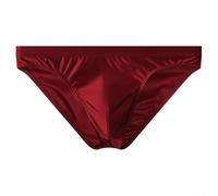 Men's Satin-Like Ice Silk Briefs Breathable Low-Rise Underpants Soft Stretch Solid Color Sleep Nightwear(XXL Red)