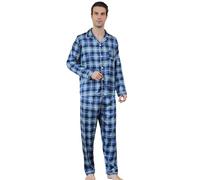 Men's satin pajama set, fold-down neckline, long sleeves and long pants, loose fit, big boy's home clothes, a variety of colors and specifications are available,/Blue-XL