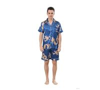 Men's Satin Pajamas Set of Short Sleeve and Short Pants made of Artificial Silk in Elegant Patterns,5+ Colors,丝绸睡衣 (UK, Alpha, M, Regular, Regular, Blue Dragon)