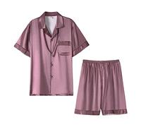 Men's Satin Pajamas Set Soft Silk Button Down Short Sleeve and Shorts Pj Sets 2 Pieces Sleepwear Loungewear Set (Cameo Brown,XL)