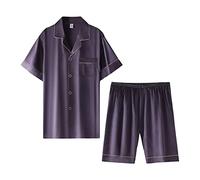 Men's Satin Pajamas Set Soft Silk Button Down Short Sleeve and Shorts Pj Sets 2 Pieces Sleepwear Loungewear Set (Purple,XL)