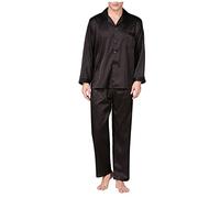 Mens Satin Pyjamas Set Long Sleeve Button Down Sleepwear Silk Pyjama Set Wide Leg Trousers Soft Classic Two Piece Sleepwear Loungewear Pjs Sets Lapel Shirt with Pockets Nightwear Homewear