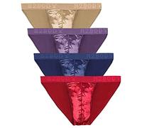 Mens Satin Sport Bikini Small to 3XL Silky Sexy Mens Underwear 4 Pack, Fire, Medium