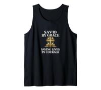 Mens Saved by Grace Saving Lives by Courage Firefighter Tank Top