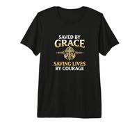 Mens Saved by Grace Saving Lives Courage Christian Fire Premium T-Shirt