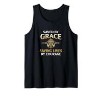 Mens Saved by Grace Saving Lives Courage Christian Fire Tank Top