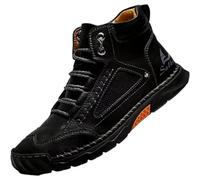 Mens Saw Behind Hiking Work Boots Wide Toe Box Barefoot Comfort Orthopedic Boots for Men Supportive Arch Leather Shoes (Black,7.5)