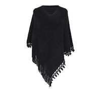 Mens Scarf Winter,Women Striped Poncho With Tassels Knitted Shawl Scarf Fringed Wraps Pashminas Sweater Pullover Cape Gifts For Women (Black, One Size)