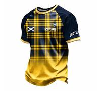 Mens Scotland Fans T-Shirts with Plaid Pattern Comfort Breathable Short Sleeve Athletic Top, Classic Sports Jersey Football Outfit, Casual Summer T Shirts for Holiday UK Yellow
