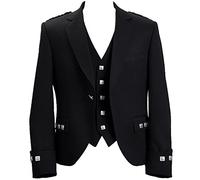 Mens Scottish Argyle Kilt Jacket With Vest - Black -