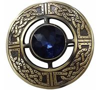 Men's Scottish Celtic Kilt Fly Plaid Brooch Antique Plated in Various Colour Stones (Blue)