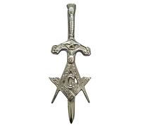 Men's Scottish Celtic Kilt Pin Silver Finish 4 Inches(10cm), Highland Kilts Pins & Brooches Swirl Celtic Knot Work Top Solid Stainless Steel Sword Chrome (Masonic)
