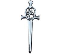 Men's Scottish Celtic Kilt Pin Silver Finish 4 Inches(10cm), Highland Kilts Pins & Brooches Swirl Celtic Knot Work Top Solid Stainless Steel Sword Chrome (Celtic Kilt Pin Silver)