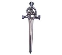 Men's Scottish Celtic Kilt Pin Silver Finish 4 Inches(10cm), Highland Kilts Pins & Brooches Swirl Celtic Knot Work Top Solid Stainless Steel Sword Chrome (Celtic Knot Top Chrome)