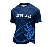 Mens Scottish Football Print Raglan Sleeve Casual Tee Short Sleeve Summer Top Lightweight Breathable Soft Vintage Retro Style Sport Supporters T-Shirt Blue XL