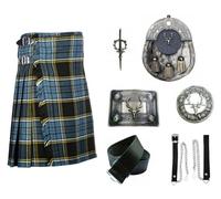 Men's Scottish Heritage Kilt Set Anderson Modern kilt Stag Head Sporran, Chain, Belt, Buckle, Brooch & Pin (36" Inches Naval Waist)