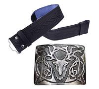 Mens Scottish Kilt Belt Buckle Stag Head Antique Buckles Highland Celtic Belt Buckles Chrome/Silver Antique Finish (XL - Large, Silver Antique)