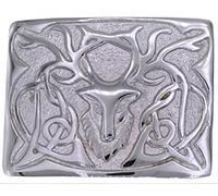 Mens Scottish Kilt Belt Buckle Stag Head Antique Silver Finish/Highland Kilts Dress Buckles Celtic Knot Matilice Brass (Silver Finish)