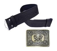Mens Scottish Kilt Belt with Buckle Welsh Dragon - Black Leather Kilts Belts Celtic Knot (XX-Large, Antique Finish)