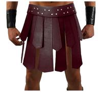 Mens Scottish Kilt Gladiator Costume Roman Soldier Cosplay PU Leather Medieval Tassel Scottish Kilt for Men UK Punk Style Skirts Warrior Belt Style with Studs Sexy Gay Clubwear