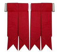 Men's Scottish Kilt Hose Sock Flashes - Various Tartans - Pointed Ends - Elasticated Garters and Buckle Adjusters (UK, Alpha, One Size, Regular, Regular, Red)