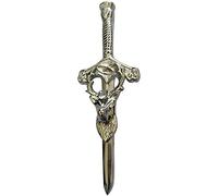 Men's Scottish Kilt Pin Sword Stag Head Deer Chrome Finish 4"/Highland Kilts Pins Celtic Knot Deer Heads Pin & Brooch Metal,Brass (Stag Head Kilt Pin)