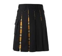 Men's Scottish Kilts High Waisted Vintage Belt Utility Kilt Irish Hybrid Retro Traditional Knee Length Pleated Skirts, C# Yellow, Medium