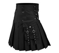 Men's Scottish Kilts Irish Hybrid Vintage Gothic Pleated Skirts Plus Size Traditional Highland Tartan Utility Kilts, A# Black, 5X-Large