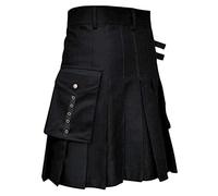 Men's Scottish Kilts Irish Hybrid Vintage Gothic Pleated Skirts Plus Size Traditional Highland Tartan Utility Kilts, B# Black, 3X-Large