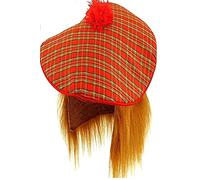 Mens Scottish Scots Tartan Tam Hat & Ginger Hair Wig Stag Night Fancy Dress Hat