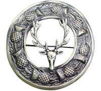 Mens Scottish Stag Head Kilt Pin Plaid Brooch, Brass, no gemstone