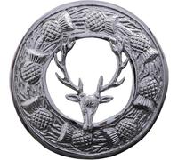 Mens Scottish Stag Head Kilt Pin Plaid Brooch, Brass, no gemstone