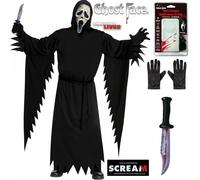 Mens Scream Ghost Face® AGED Costume + Bloody Blade + Voice Changer + Gloves STD