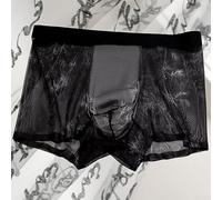 Men's Seamless Boxer Trunks Underwear Breathable Ice Silk Fabric for Comfort (L Black)
