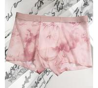 Men's Seamless Boxer Trunks Underwear Breathable Ice Silk Fabric for Comfort (L Pink)