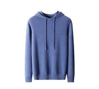 Mens Seamless Hoodie 100% Merino Wool Knitted Sweatshirt Solid Long Sleeve Knitted Casual Pullover Blue L