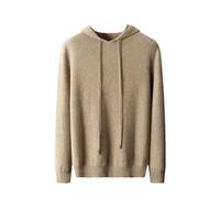 Mens Seamless Hoodie 100% Merino Wool Knitted Sweatshirt Solid Long Sleeve Knitted Casual Pullover Khaki M