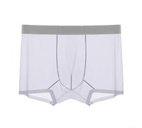Men's Seamless Ice Silk Boxer Shorts Ultra-Thin Transparent Breathable Quick Dry Trunks with U Convex Pouch Solid Color Underwear for Daily Wear Light Gray(L Light gray)