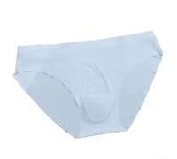 Men's Seamless Ultra-Thin Brief Underwear with Bulge Pouch, Low Waist Design, Quick-Dry Ice Silk Blend (95% Polyester + 5% Spandex) for Comfortable Daily Wear(XL Blue)