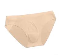 Men's Seamless Ultra-Thin Brief Underwear with Bulge Pouch, Low Waist Design, Quick-Dry Ice Silk Blend (95% Polyester + 5% Spandex) for Comfortable Daily Wear(XL Beige)